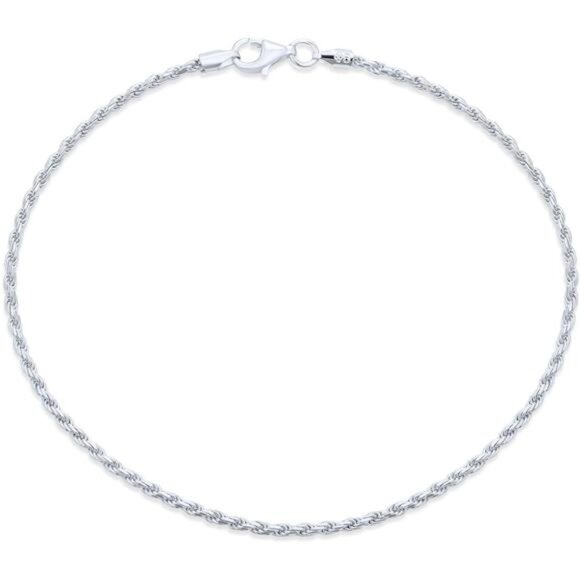 Diamond-Cut Figaro,Rope Chain Anklet Ankle Bracelet For Women Teen silver Plated - Picture 1 of 5